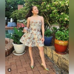 En Saison Floral Strapless Dress - Green and Brown